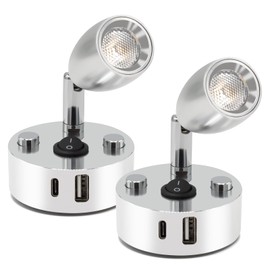WTNYOU 2-PCS RV Reading Lights 12V Interior with USB-A & USB-C Charging Ports, Rotatable Camper LED Light Fixture, RV Bedside Light for Motorhome, Camper, Travel Traile, Boat and Van