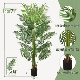 Roselywed Artificial Palm Tree 6FT 4 Pack with 18 Trunks & Realistic Leaves Faux Green Tropical Areca Palm Fake Floor Plants for Indoor Outdoor Garden Landscaping Decor Housewarming Gift (6FT, 4Pack)