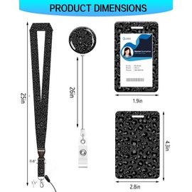 ID Badge Holder with Retractable and Detachable Lanyard, Cute Badge Reel Breakaway Lanyard with Carabiner Clip for Women, Teachers, Nurses, Students, Perfect Work and Office(Black Leopard Skin Spots)