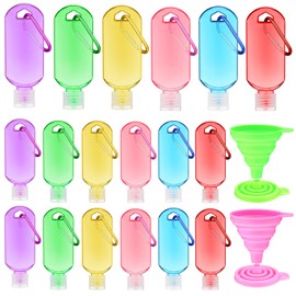 Aurelema 32 Pcs Travel Bottles with Keychain Empty Hand Sanitizer Bottles with Keychain 2oz 60ml Portable Colorful Plastic Leakproof Refillable Containers for Toiletry Home Office Outdoor