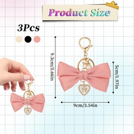3 Pack Bow Charm for Purse Keychain Bow Black Pink White Bag Charms Bowknot Key Chain Cute Car Key Chain Key Ring Bag Charm Pendant for Handbag Decorations Girls Graduation Gift