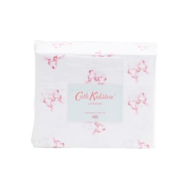 Cath Kidston Pink Ribbon Bow Queen Sheet Set, Cotton, 200 Thread Count, White with Pink Print
