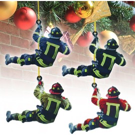 Pack of 4 Fireman Christmas Ornaments, Christmas Tree Fireman Acrylic Ornaments, Fireman Acrylic Ornaments for Hanging, for Wall Windows, Tree