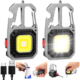 2 Piezas Linterna Led Compacta Cob, Brillante 800 Lumen Cob Llavero Mini Luz De Bolsillo Recargable Con Soporte Plegable, Abridor De Botellas, 7 Modos De Iluminación, Ideal Para Senderismo Camping