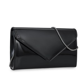 FLAIRFOLIO Womens Evening Handbags Patent, Cocktail Purses for Women Evening Party, Elegant Evening Clutch Purses for Women (Black)