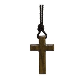 Simple Natural Walnut Wood Cross Pendant Necklace for Men Women Wooden Gift Car Rearview Mirror Pendant