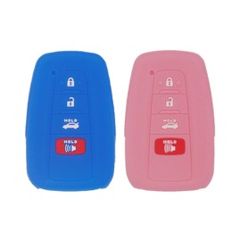 2pcs Soft Silicone Car Key Fob Cover Case Shell for 2019 2020 2021 Toyota Highlander Camry Avalon C-HR Prius Corolla, 4 Buttons Blue&Pink