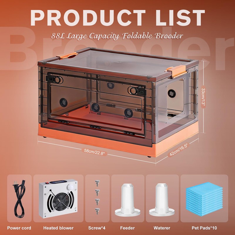 88L Chicken Brooder Box for Chicks, 32-107.6℉Adjustable Temperature Chicks Warmer