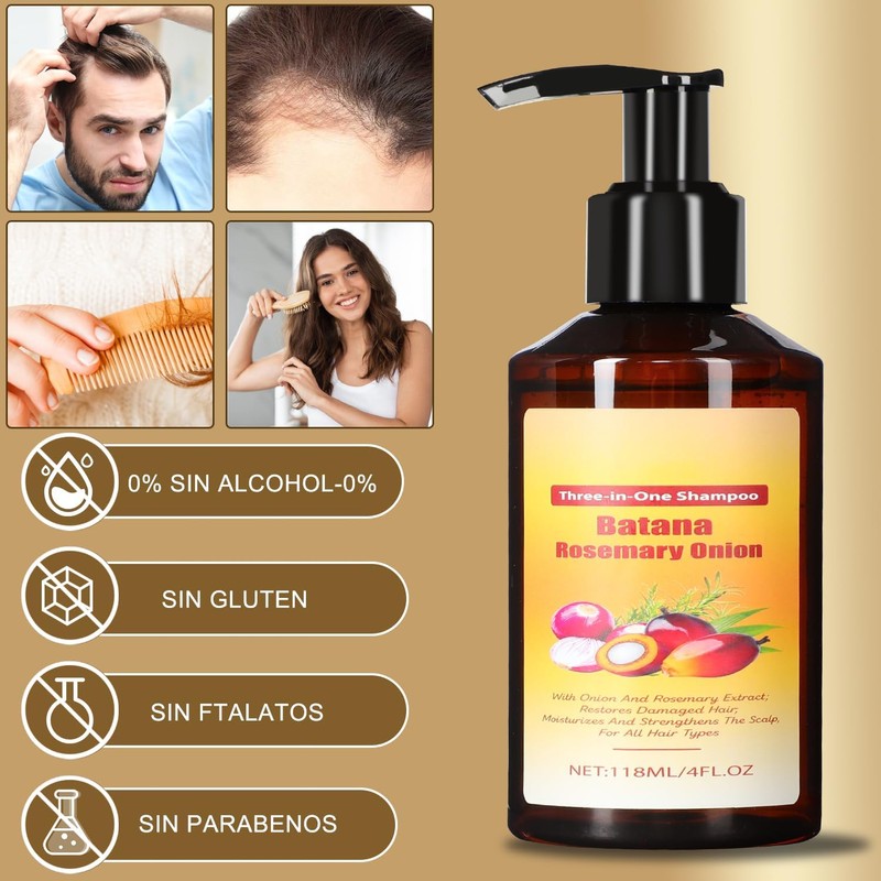 2PC Shampoo Romero, Batana Rosemary Onion 3 en 1 Shampoo,