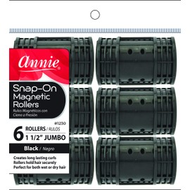 Annie Snap On Jumbo Magnetic Hair Rollers for Hair Curling and Perm Styling - Black 1 1/2" - Set of 6