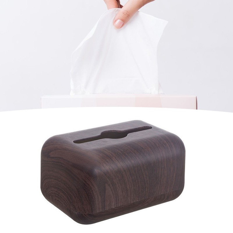 Tissue Box Cover Wood Grain Easy Refill Rectangular Stylish Elegant