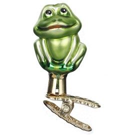 Inge-Glas Christmas Tree Decoration with Star Crown, Hand-Painted and Mouth-Blown, Mini Frog, 5.5 cm