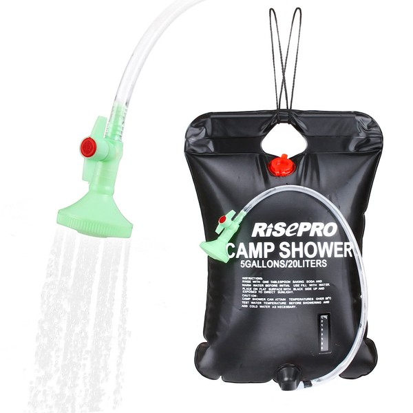 RISEPRO 5 gallons 20L Solar Shower Bag Heating Camping Shower Bag Temperature Indicator Hot Water Hiking Climbing
