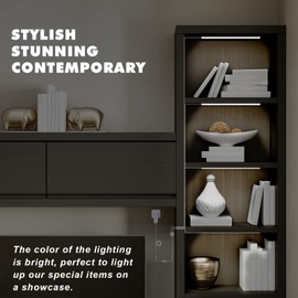 JUSJUBR Black Shell Display Case Lights, LED Lights for Display Case with Memory Function, 4x12 Inch Bookshelf Lighting, LED Cabinet Lights for Shelf, Cold White 6000K