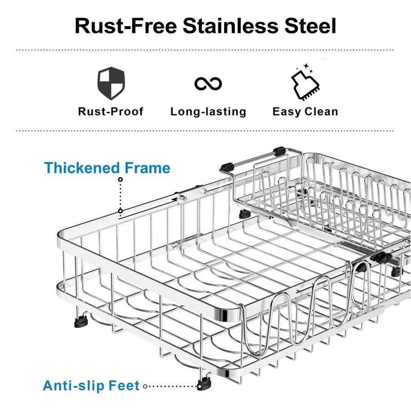GSlife Large Capacity Expandable Dish Drying Rack with Absorbent Mat,
