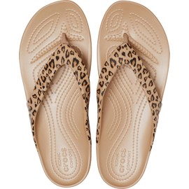 Crocs Women's Kadee II Graphic Print Flip, Leopard/Gold, US 4