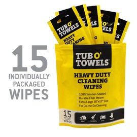 Tub O’ Towels 15-Pack Individually Wrapped Heavy Duty 10” x 12” Cleaning Wipes