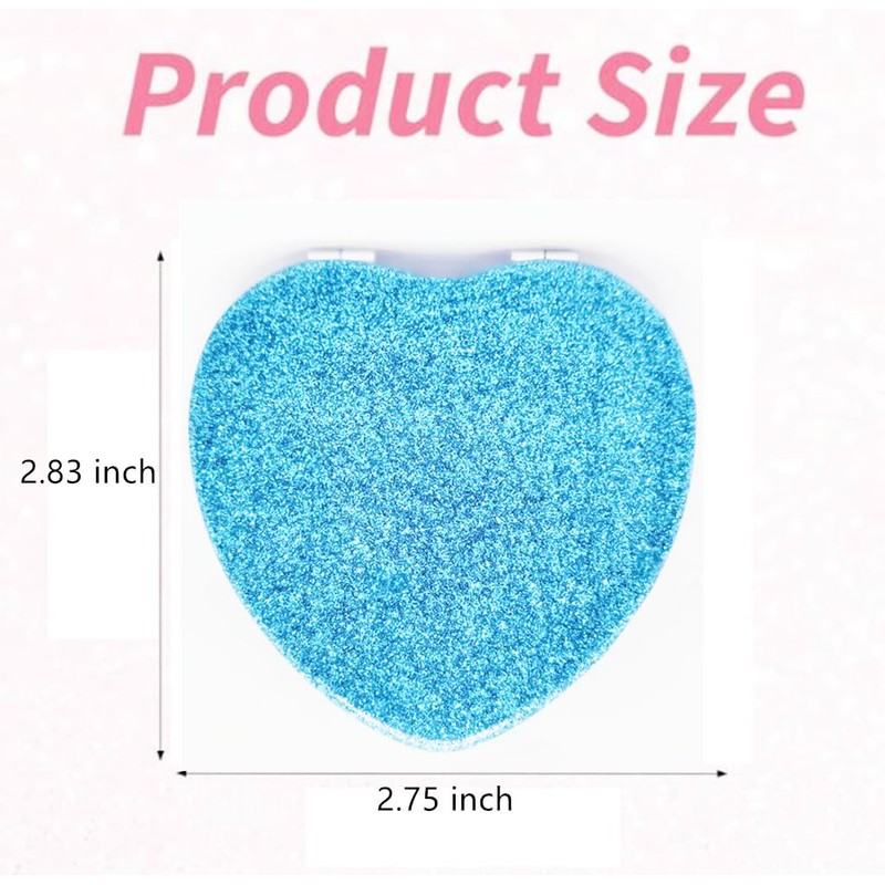 Mpowtech Cute Heart Shaped Compact Mirror for Purse,Blue Travel Mirror