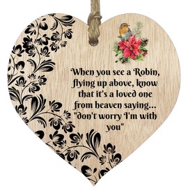When You See a Robin Hanging Wooden Heart Sign Plaque - Light Wood Hearts Sign, Red Robin Plaques Memorial, Loved Ones in Heaven, Christmas Decorations Gifts, Rememberence Plaques By Stuff4