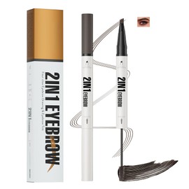 4-Tip Eyebrow Pencil and Brow Gel for Hair-Like Strokes, Dual-Ended Design with Precise Brush for Fuller, Waterproof & Smudge-Proof Long-Lasting Natural Look (DARK BROWN)