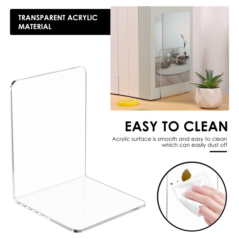 FwQoFvk 10Pcs Transparent Acrylic Bookend L Shape Book End Space