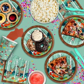 Woodland Animals Birthday Party Supplies Set Plates Napkins Cups Tableware Kit for 16