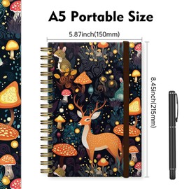 Bansutay Cute Spiral Notebook, Journal for Women, Hardcover Spiral Journal, 5.5 x 8.3 Inches, 120 Pages,100gsm Paper, for Gifts Nurse Teacher Women Office Supplies(Cute Mushroom deer)