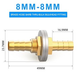 ERGAOBOY 5Pcs 8MM to 8MM Brass Hose Barb Thru-Bulk Bulkhead Fitting, Straight Hex Union Fitting with 10Pcs Hose Clamps