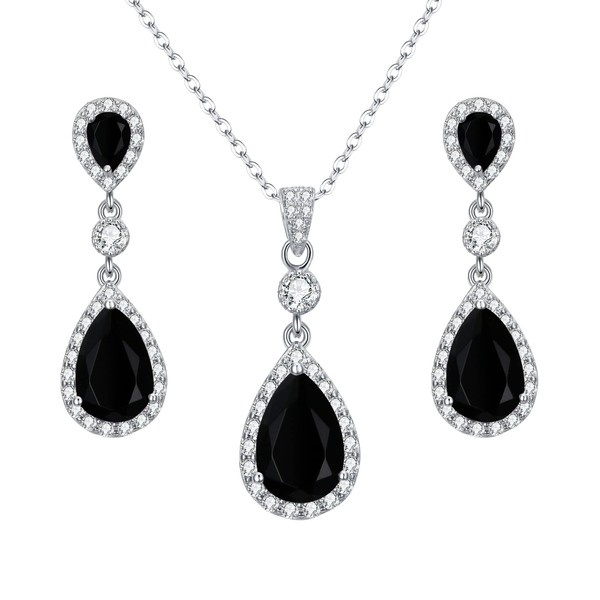 Clearine 925 Sterling Silver Wedding Bridal Black CZ Infinity Teardrop