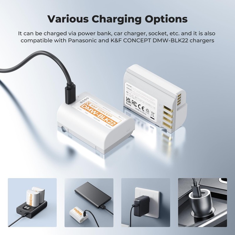 K&F CONCEPT 2520mAh DMW-BLK22 Battery, 2-Pack USB-C 2.5H Full Charged