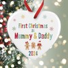 First Christmas As Mummy & Daddy Gingerbread Family Heart Bauble