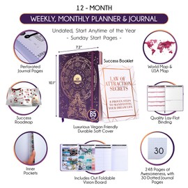 Law of Attraction Planner – Undated Hourly, Weekly & Monthly Goal Setting Planner, 12-Month to Increase Productivity | Life & Gratitude Journal, Include Foldable Vision Board, Gift Box & Stickers