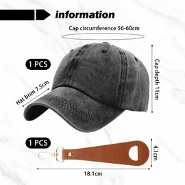 1 Piece Wash Baseball Cap and 1 Piece Hat Clip, Sun Protection Baseball Cap, Travel Leather Cap Clip, Outdoor Backpack Hook. Black