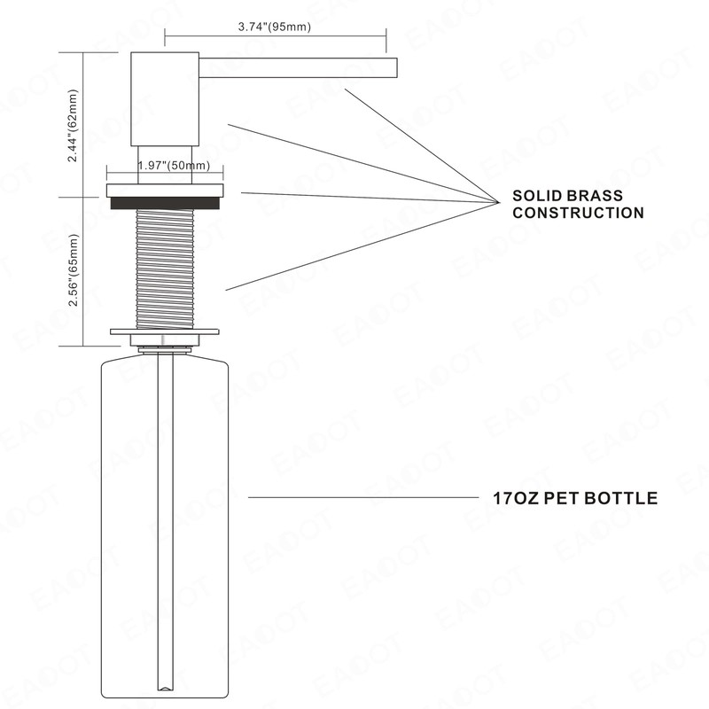 All Brass Built in Soap Dispenser for kitchen sink Brushed