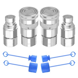 Cplbrb 3/4’’ NPT Flat Face Hydraulic Quick Connect Couplers/Couplings with Dust Caps, The Universal Bobcat Flat Face Quick Connect Fittings with with 1/2" Body ISO 16028 Standard-2Set