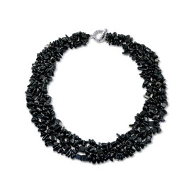 Bling Jewelry Large Wide Chunky Black Onyx Stone Chips Statement Bib Necklace for Women Collar Stretch Bracelet for Women Set 18 Inch