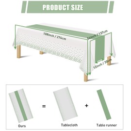 3 Pack 2in1 Disposable Plastic Tablecloths 54" x 108" White and Sage Green Dot Party Table Cloth Rectangle Table Cover for Wedding Birthday Baby Shower Anniversary Christmas New Year Party Decorations