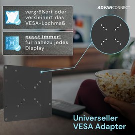 ADVANconnect Vesa Adattatore, piastra di adattamento universale da 50x50 a 200x200 mm, per monitor, TV, schermo, supporto, montaggio a parete, nero