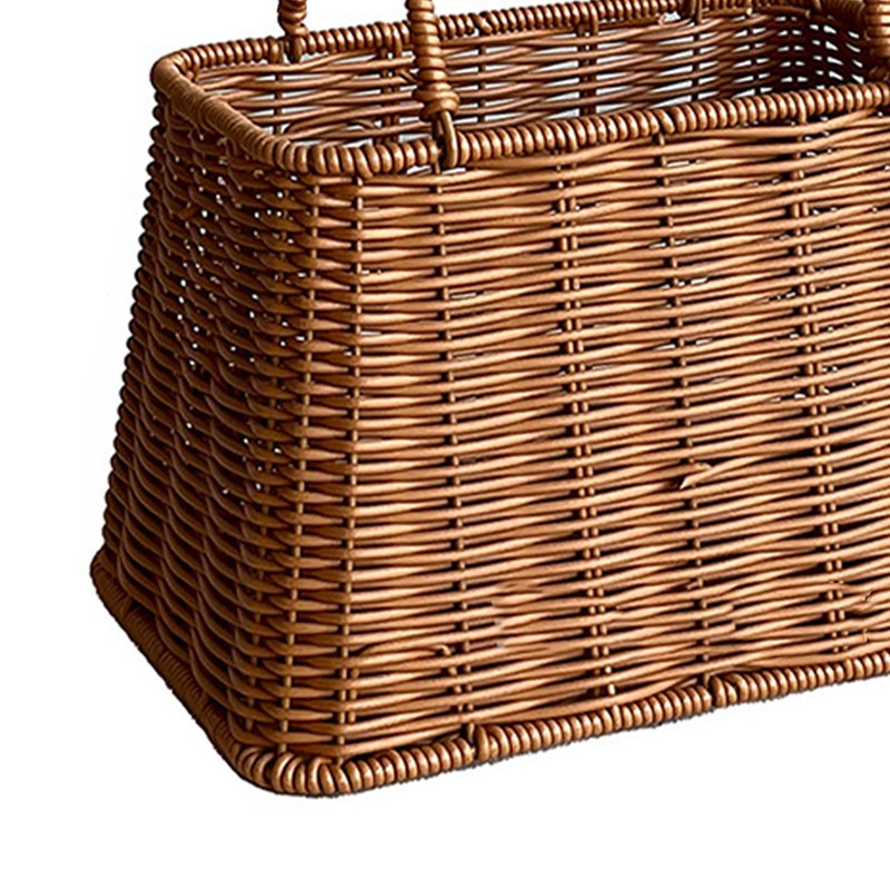 Plastic Imitation Rattan Basket Rustic Imitation Handwoven Picnic Basket Wtih