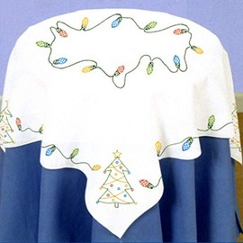 Jack Dempsey Needle Art Stamped White Perle Edge Table Topper 35"X35"-Christmas