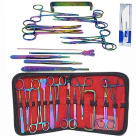 23PCS Advanced Dissection Kit Multi Color Rainbow Biology & Anatomy Science Students Stainless Steel Tools-Free Case Scalpel Knife Handle Blades Veterinary Botany Lab Animals Frogs Worms-By A2ZScilab