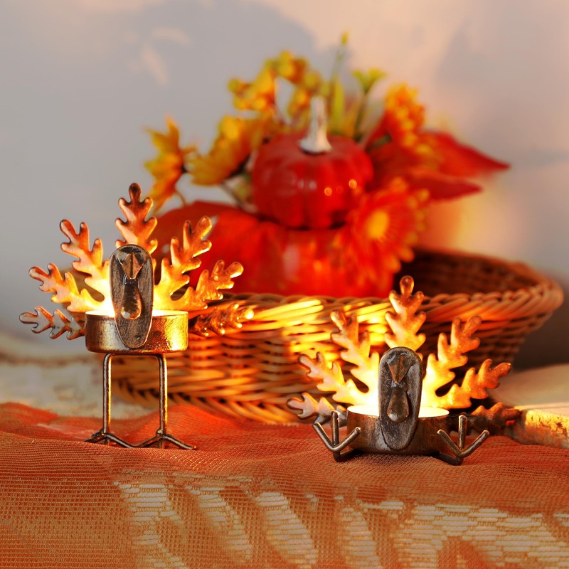 FORUP 12 Pack Metal Turkey Tea Light Candle Holders, Thanksgiving