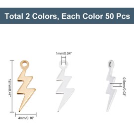 HOBBIESAY 100Pcs Lightning Charms Bulk Golden Silver Lighting Pendants Brass Flash Shape Dangle Charms for DIY Earrings Bracelets Necklaces Jewelry Making Craft Hole: 1mm