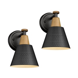 FEMILA Wall Sconces Set of 2, 1-Light Matte Black Bathroom Light Fixtures, Modern Single Vanity Light Wall Lamp with Hammered Metal Shade, 4FG59B-2 BK