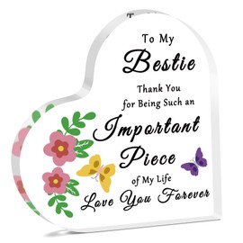 To My Bestie Gifts Heart Shaped Acrylic Plaque for Best Friends Friendship Appreciation Gifts for Women Friends Soul Sister Work Bestie Gifts Birthday Christmas Graduation Presents for Friends Sisters