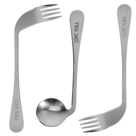 Left Handed Adaptive Utensils Set Stainless Steel Angled Fork and Spoon Easy Hold Offset Spoon Easy Offset Spork for Limited or Weak Grasp Elderly