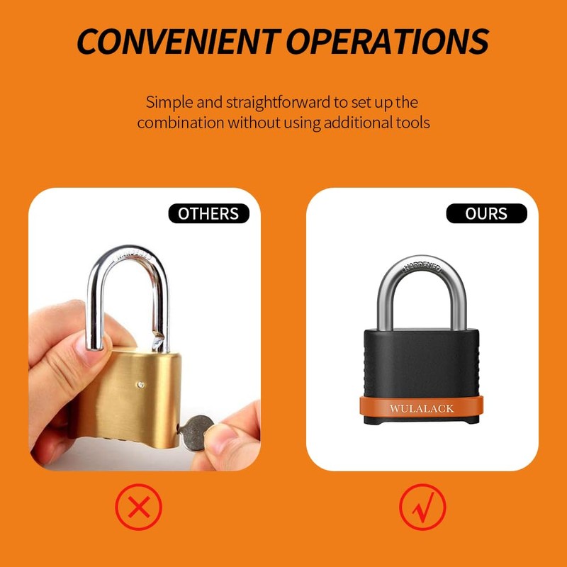 WULALACK 4 Digit Heavy Duty Combination Lock, Weatherproof Combo Padlock