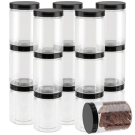ZEONHEI 450ml 16 Pack Plastic Jars with Black Lids, 15oz Small Refillable Clear Plastic Containers, Round Empty Leak-Proof Storage Spice Jars for Slime Making Kitchen Travel DIY Cosmetic Crafts