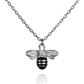 namana 925 Sterling Silver Bumble Bee Necklace for Women and Teenage Girls. Dainty Sterling Silver Pendant Necklace with Cubic Zirconia and Black Enamel. Bumble Bee Gifts for Women with Gift Box.