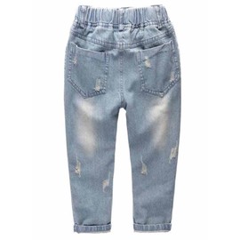 KIDSCOOL SPACE Retro Toddler Little Child Rippd Holes Elastic Waist Fashion Jeans,Light Blue,3T